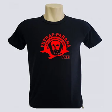 Camiseta Preta Tradicional e arte vermelha 100% Poliester