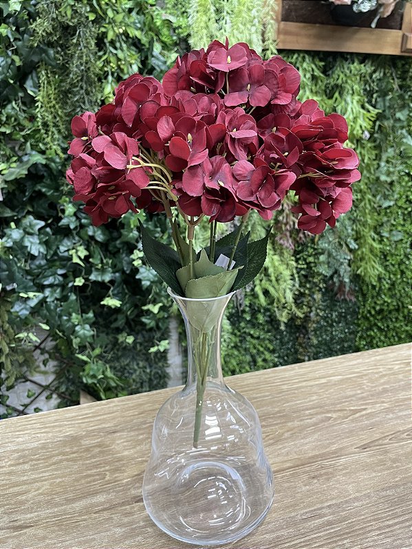 Buquê de Hortênsia Vermelho Queimado x5