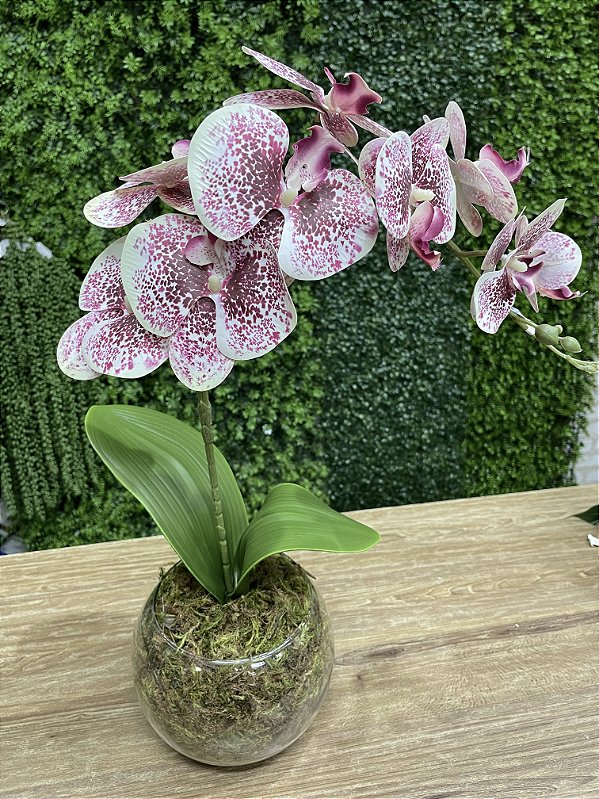 Arranjo de Orquídea Silicone Rosa Pintada