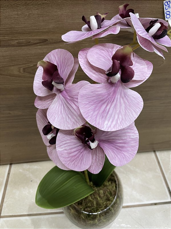 Arranjo de Orquídea Silicone Lilás com Roxo