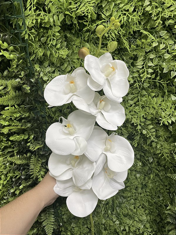 Galho de Orquídea Branca Silicone Toque Real