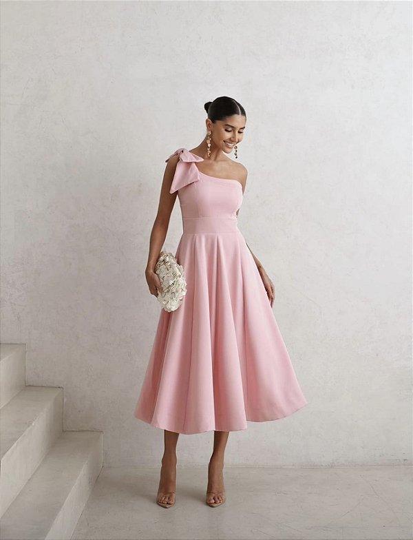 Vestido Midi  Rosa com Laço Lisboa