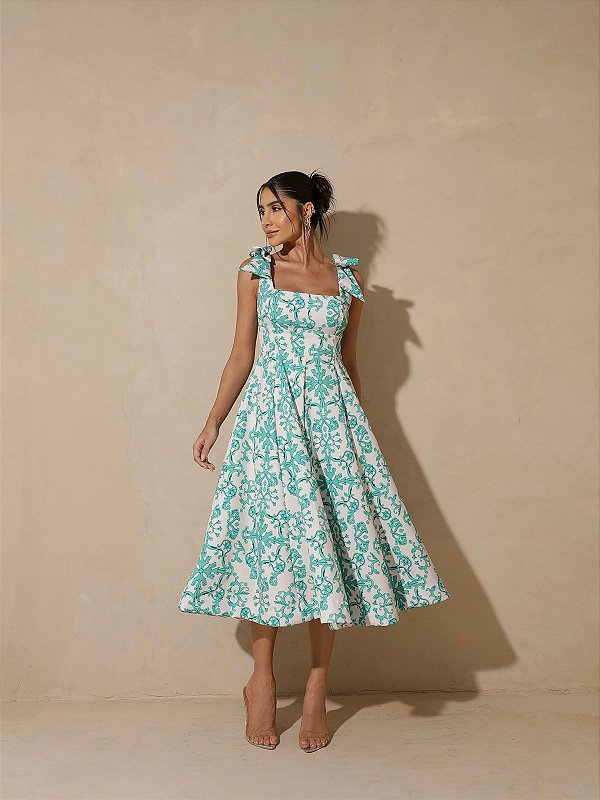 Vestido Midi com Laços Estampado Portugal