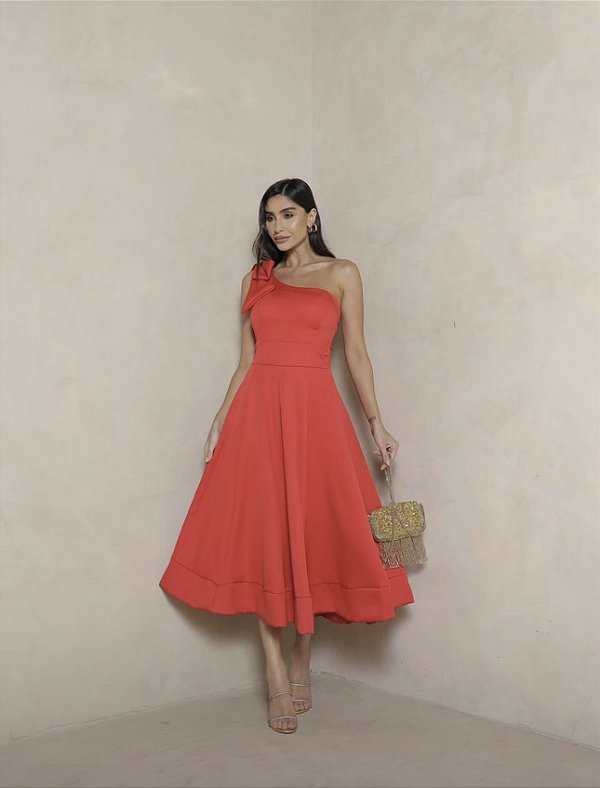 Vestido Midi Vermelho com Laço Lisboa