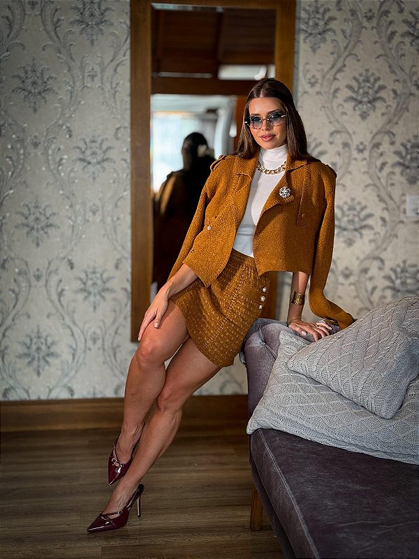 Conjunto de Casaco e Saia em Tricot Premium Milão