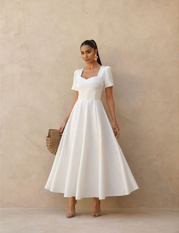Vestido Midi Branco Lora