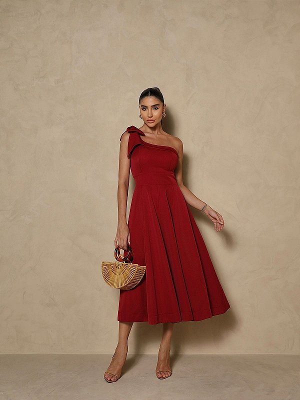 Vestido Midi Marsala com Laço Lisboa