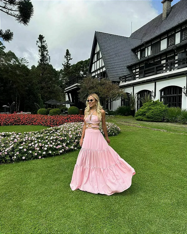 Vestido Longo Rosa com Amarração Monterrey