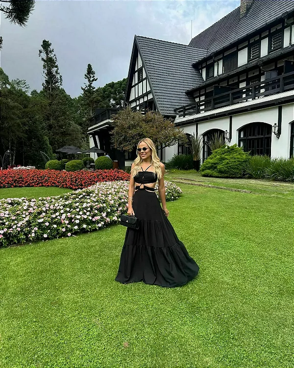 Vestido Longo Preto com Amarração Monterrey
