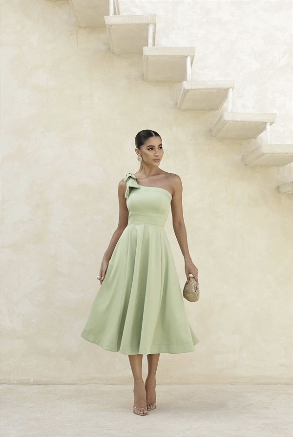 Vestido Midi Verde Oliva com Laço Lisboa