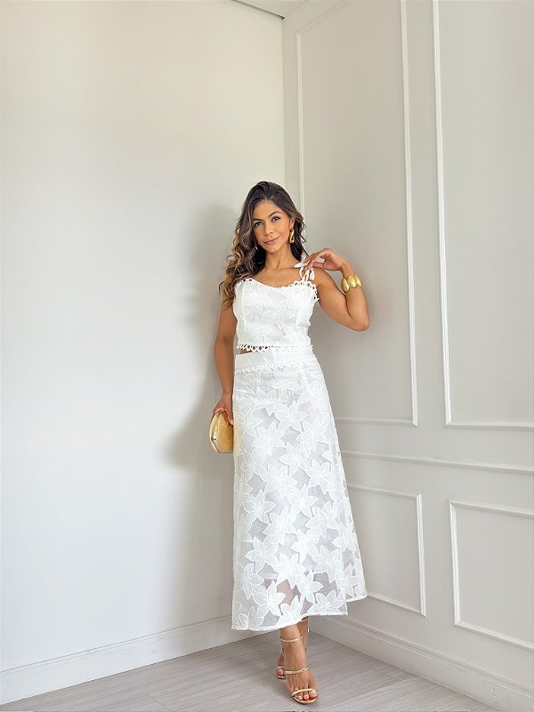 Conjunto Rendado de Saia e Cropped Noronha