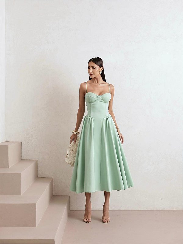 Vestido Midi de Alcinhas em Alfaiataria Itália