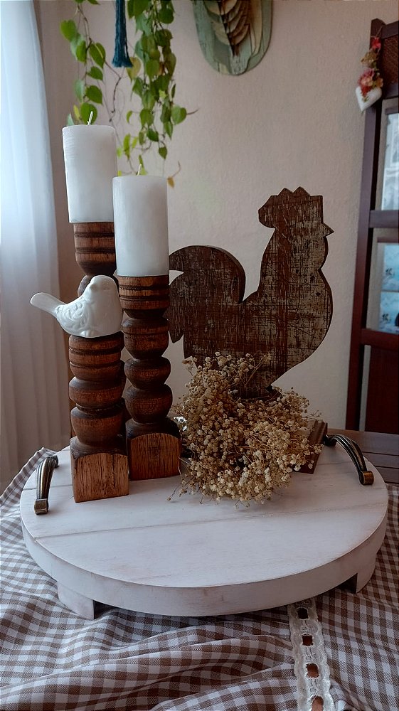 Trio Castiçais Torneados - Madeira