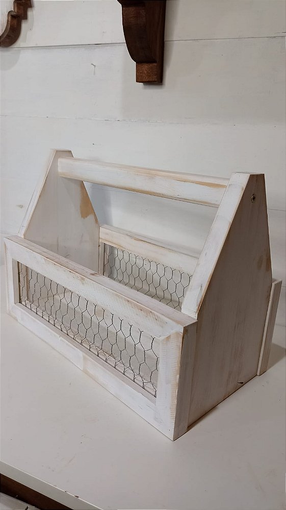 Caixote com alça telinha ;) - Branco Desgastado