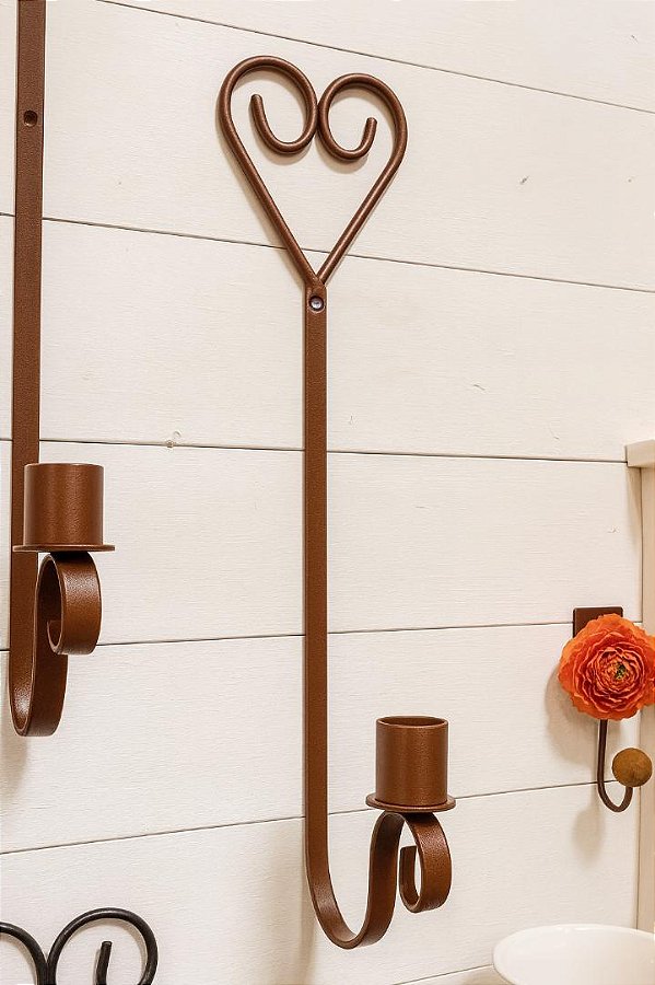Porta velas para Parede Coração Marrom