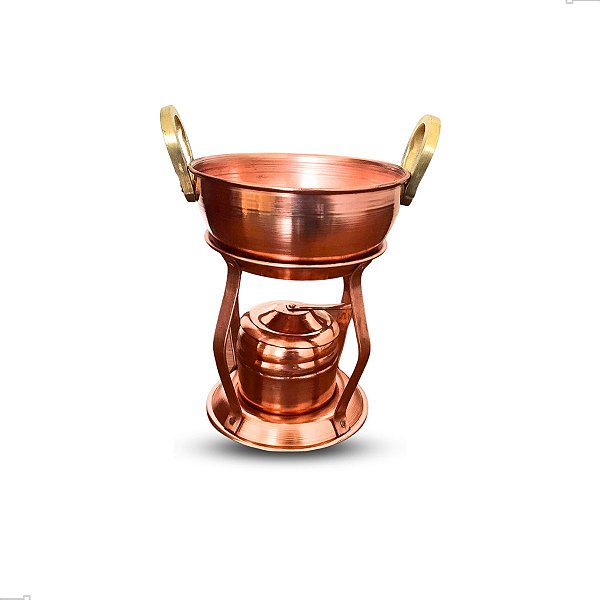 Kit Fondue De Cobre Puro 600 Ml Aparelho Completo