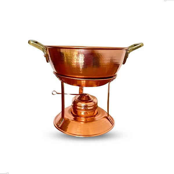 Kit Fondue De Cobre Puro 2 Litros Aparelho Completo