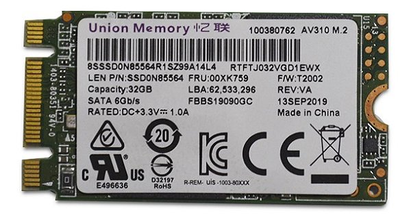 Disco Sólido SSD M.2 Union Memory 2242 32GB 00XK759 6Gb/s
