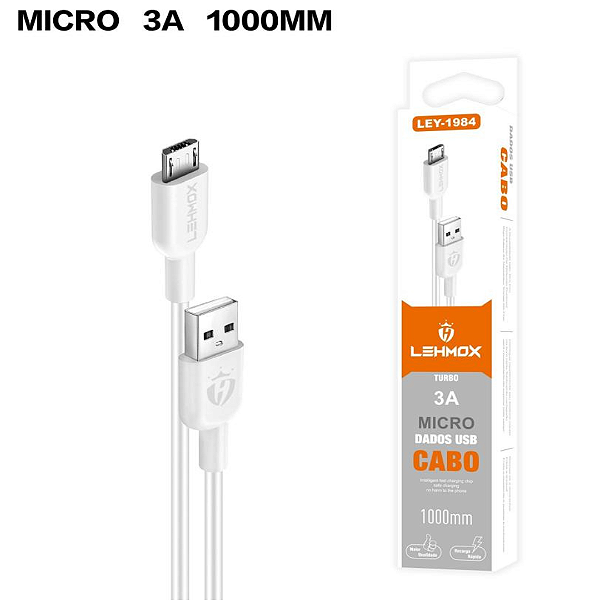 Cabo de Dados Micro USB V8 3.1A Lehmox – Rápido e Durável