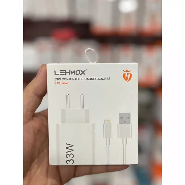 Carregador Turbo 33W Lehmox para iPhone (iOS) – Kit Completo com Carregamento Rápido