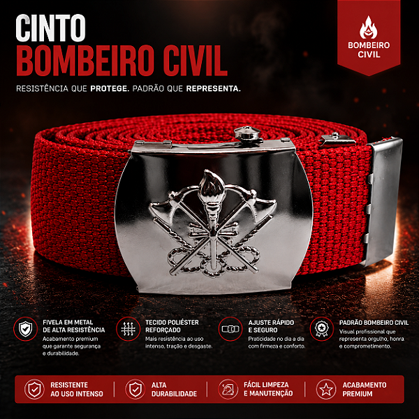 Cinto Nylon Bombeiro Civil Fivela Prateada