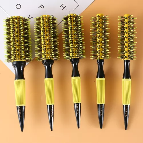 Kit 5 Escovas Profissional Cabeleireiro Cerda Javali - MOFASHI - AMARELA