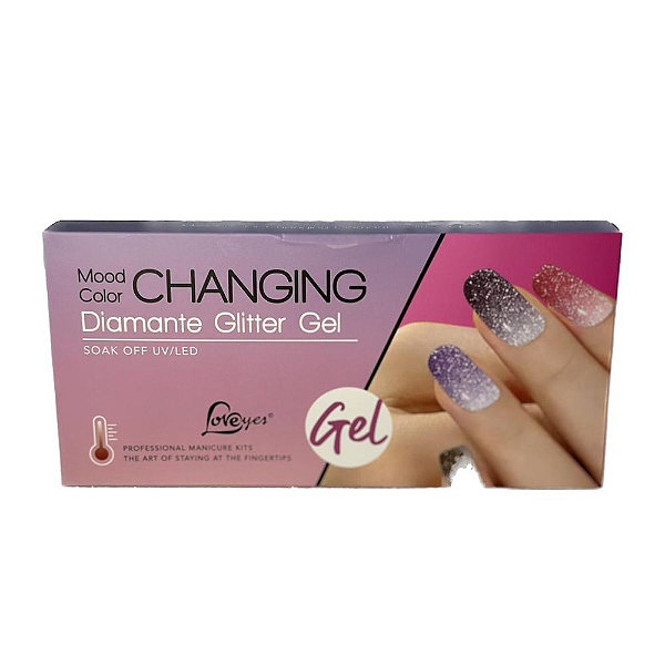 Kit 6 Esmalte em Gel Changing Diamante Glitter - Loveyes Mood Color