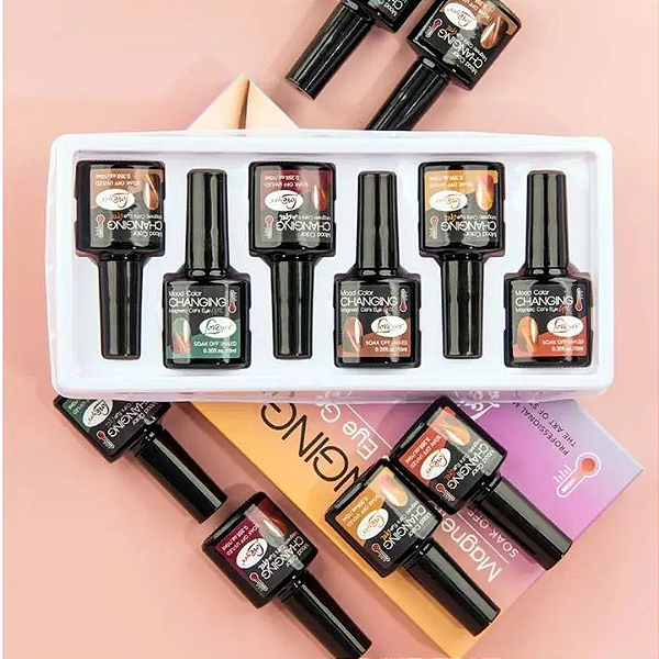 Kit 6 Esmalte em Gel Changing Magnetic Cat's Eye - Loveyes Mood Color