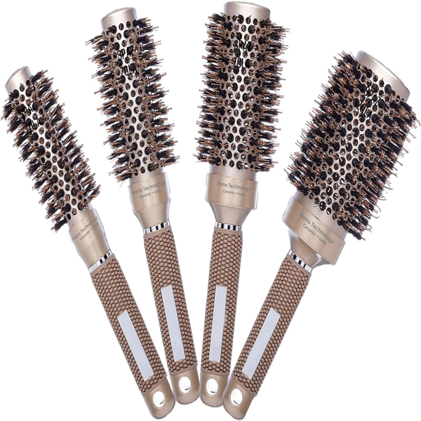 KIT 4 ESCOVAS VAZADA TÉRMICA PROFISSIONAL  (DOURADA, tamanhos #25 #32 #43 #53)