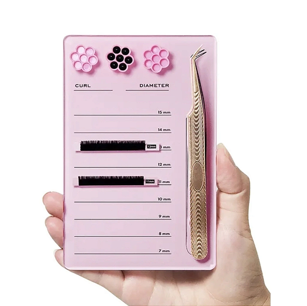 Placa de acrílico organizadora de cílios Rosa - Plaquinha com suporte para batoque e pinça