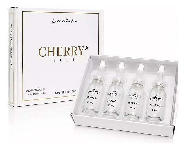 Mini Kit Retenção De Cílios Profissional Cherry Lash, Primer, Aqua, Bruma e Finalizador Pro
