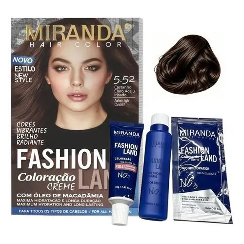 Kit Coloração Permanente Miranda 5.52 Castanho Claro Acaju Irisado Tinta para Cabelo