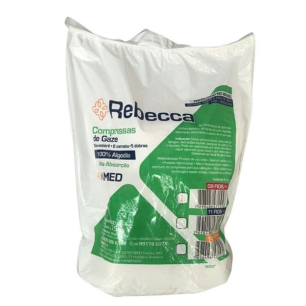 COMPRESSA GAZE 7,5CM X 7,5CM 09 FIOS REBECCA PCT/500UN