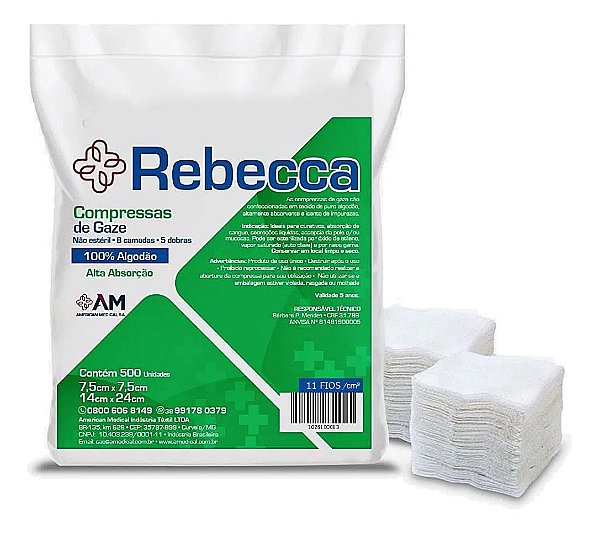 COMPRESSA GAZE 7,5CM X 7,5CM 11 FIOS REBECCA PCT/500UN