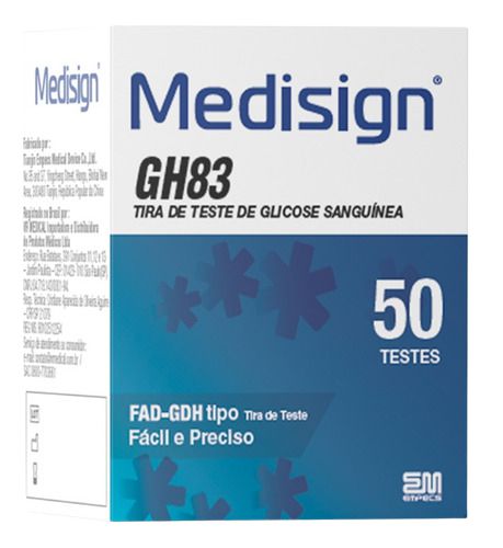 TIRA DE TESTE DE GLICOSE MEDISIGN GH83 C/50 UN