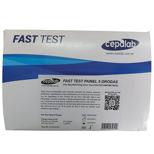 Fast Test Painel 5 drogas c/ 25unid. - GUANGZHOU WONDFO BIOTECH CO LT