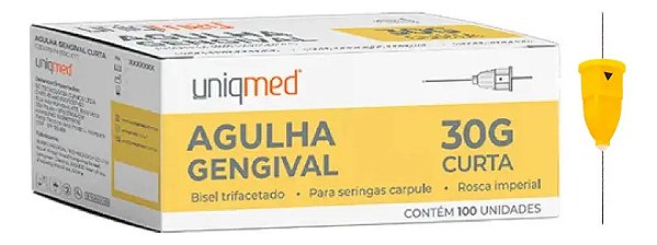 AGULHA GENGIVAL UNIQMED (CURTA) 0,30MMX25MM - 30G X 1 POL Unidade