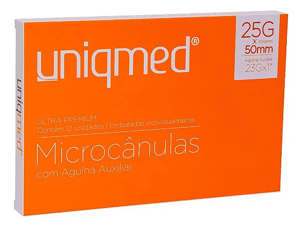 MICROCANULAS UNIQMED COM AGULHA AUXILIAR 25G (0,50MM) X 50MM 23GX1 - CX 12UN