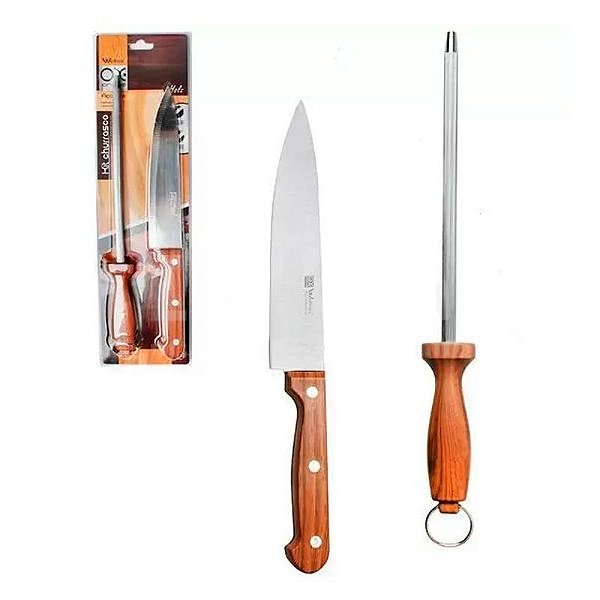 Kit Faca 7 e Chaira 8 Holz