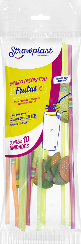 Pacote Canudo Frutas Flex Misto Sache 10 Unidades 6MM