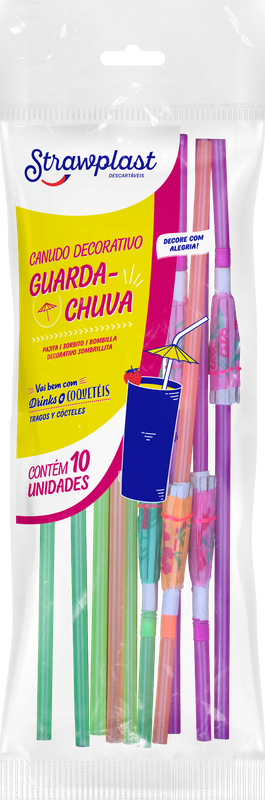 Pacote Canudo Guarda Chuva Flex Misto Sache 10 Unidades 6MM PP
