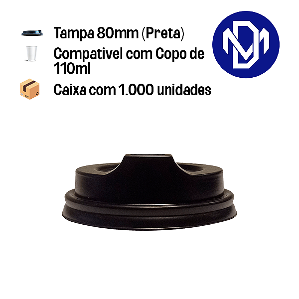 Caixa Tampa Preta Para Cafe Copos 110 ml 62mm (1000 Un)