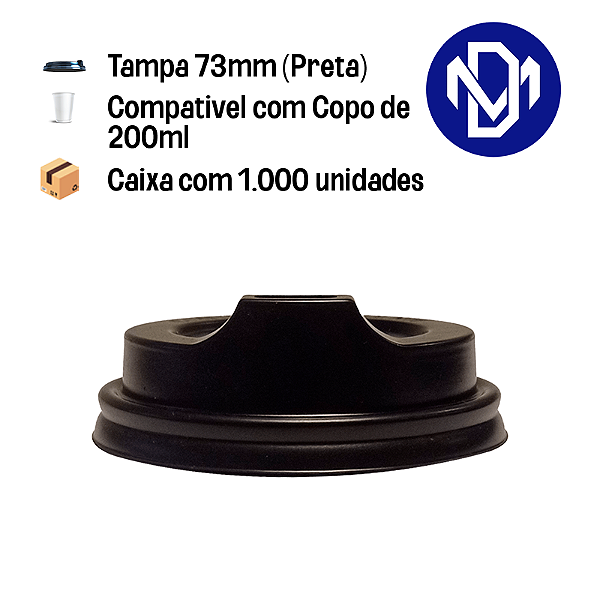Caixa Tampa Preta Para Cafe Copos 200Ml 73mm (1000 Un)