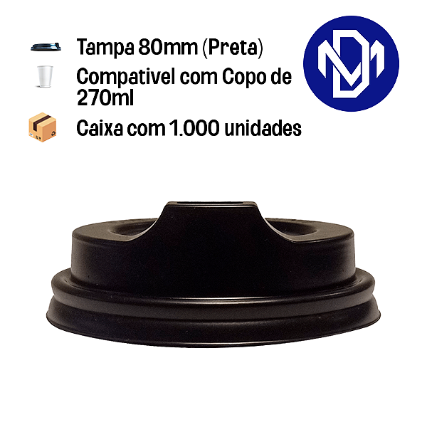 Caixa Tampa Preta Para Cafe Copos 270 Ml 80mm - 20 x 50 (1000un. p/cx)