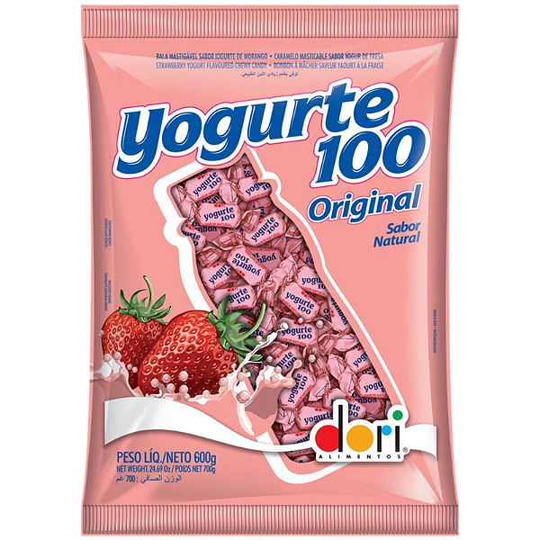 Bala Dori Yogurte 100 Mastig Morango 600g