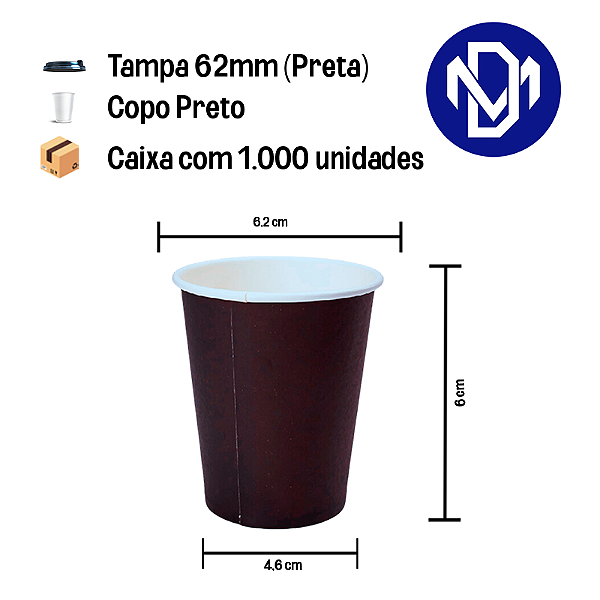 Caixa Copo Papel Preto Parede Simples - Escolha o Tamanho