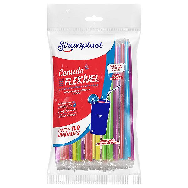 Pacote Canudo Flexível Sachê 6mm - Escolha a Cor