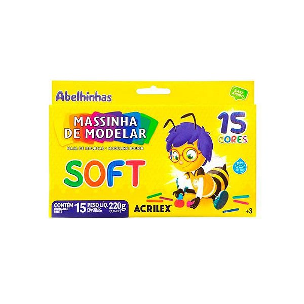 Massinha de Modelar Acrilex Soft com 15 Cores