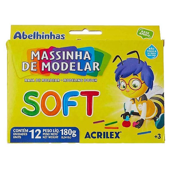 Massinha de Modelar Acrilex Soft com 12 Cores