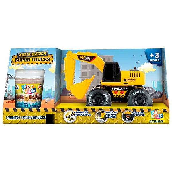 Kit Areia Mágica Acrilex Super Trucks Escavadeira 200g